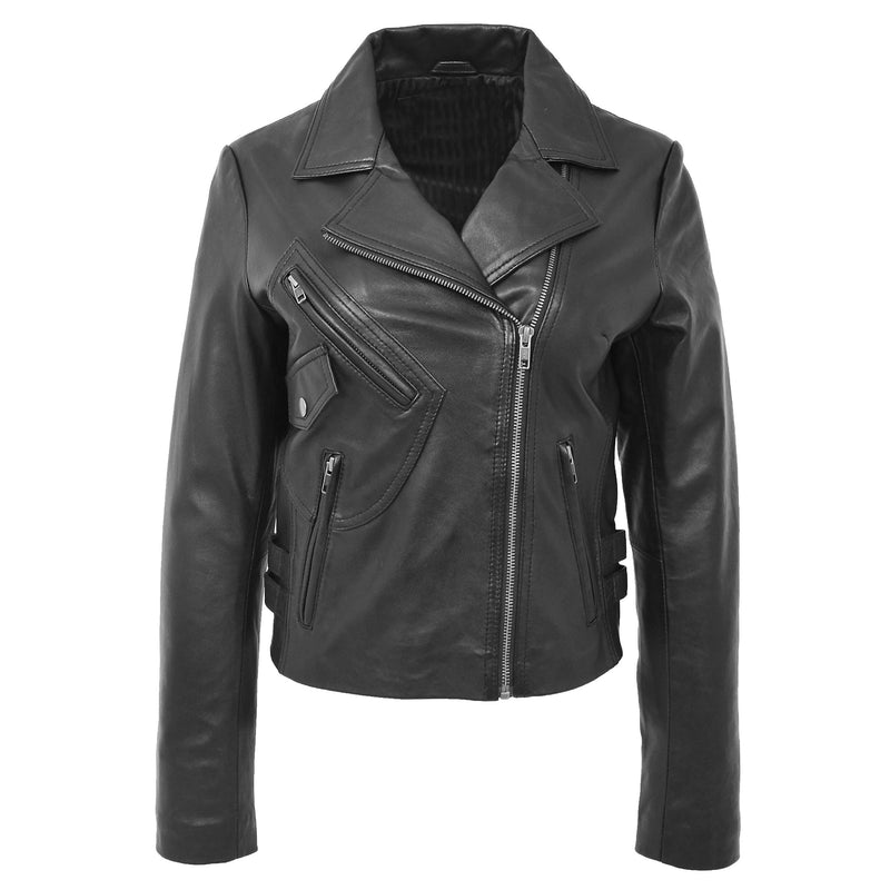 Womens Soft Leather Cross Zip Casual Jacket Jodie Black