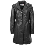 Womens Real Leather Mac Coat 3/4 Length Classic Style F99 Black