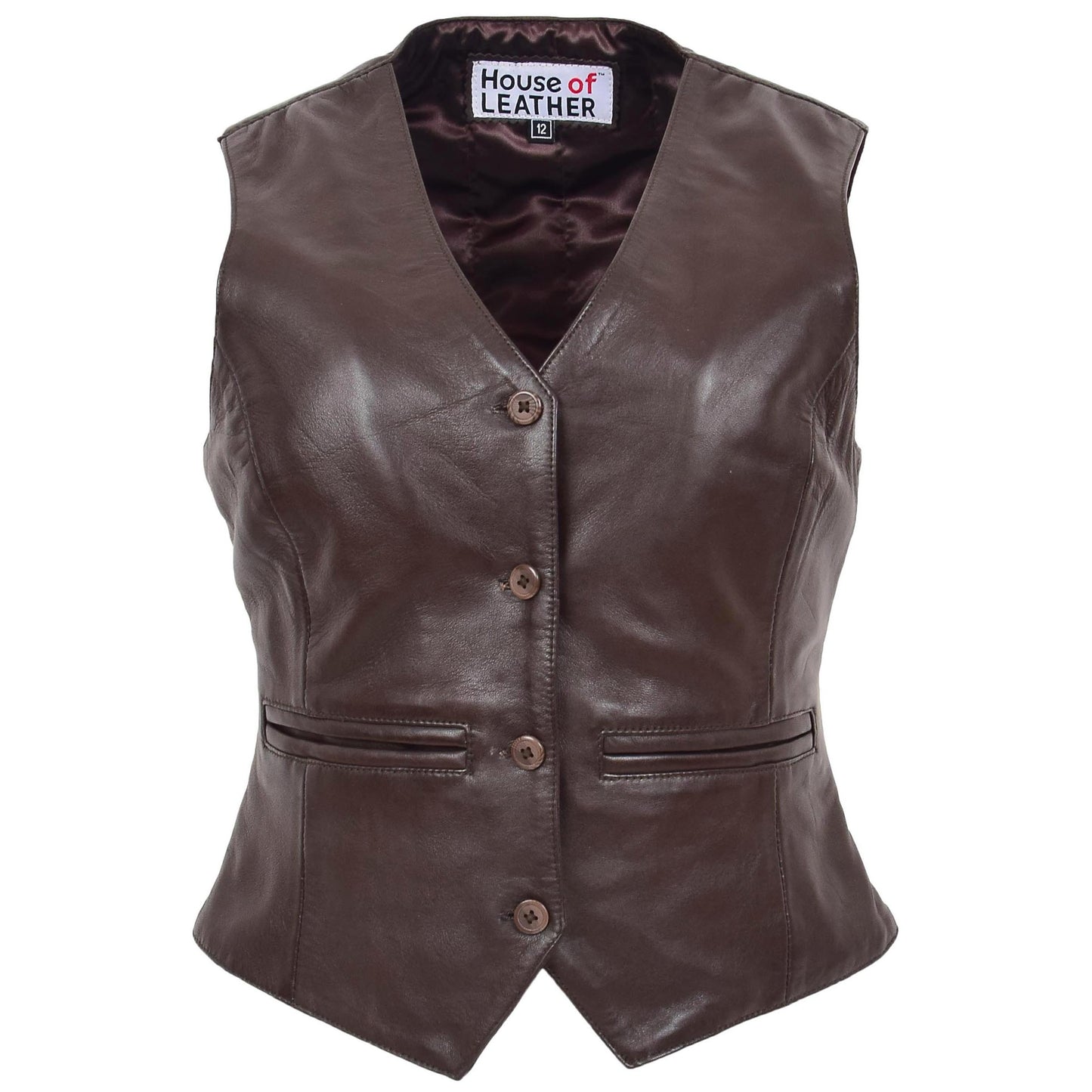 Womens Leather Classic Buttoned Waistcoat Rita Brown