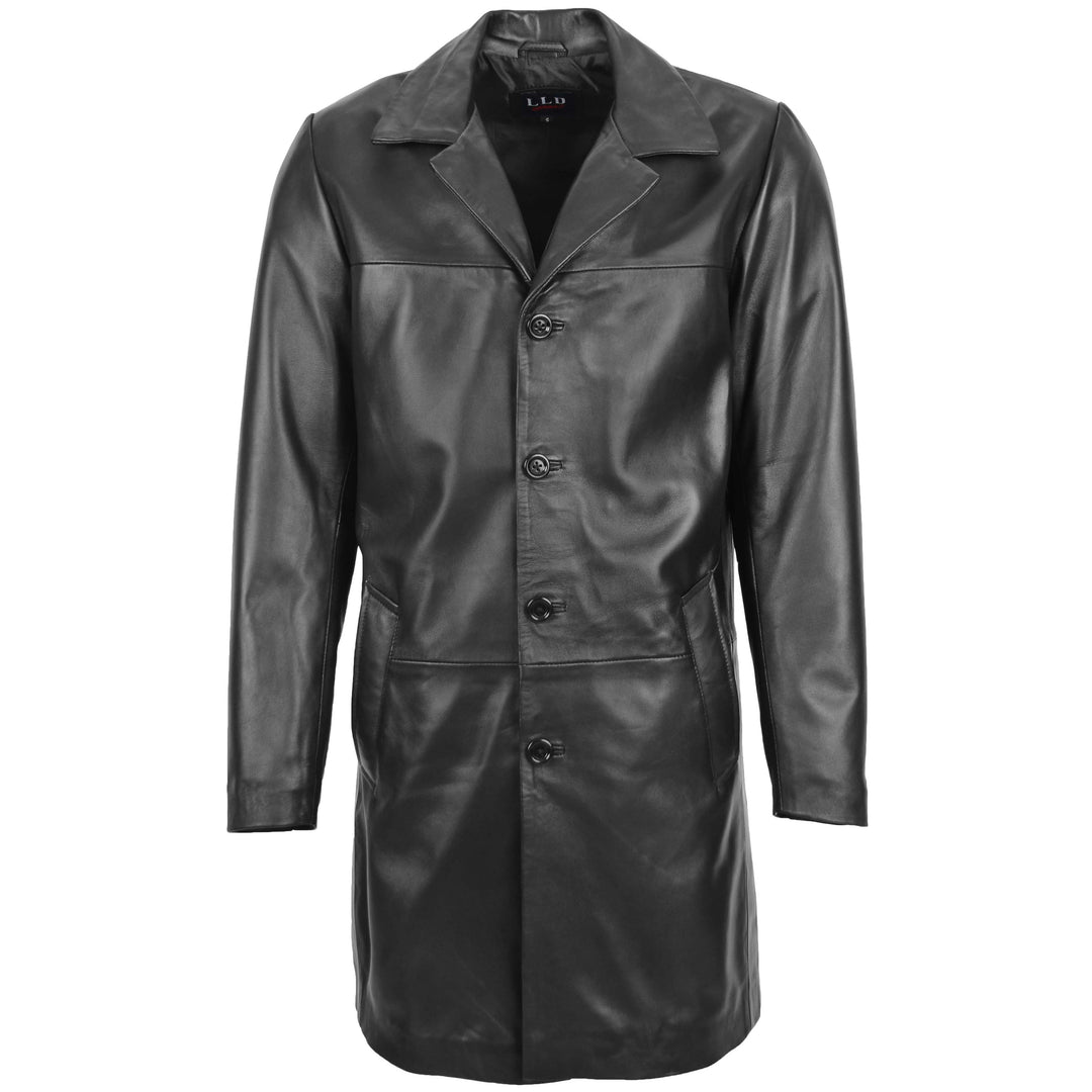 Mens Leather 3/4 Length Classic Coat Black House of Leather