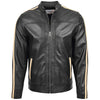 Mens Leather Biker Jacket with Racing Stripes Clyde Black