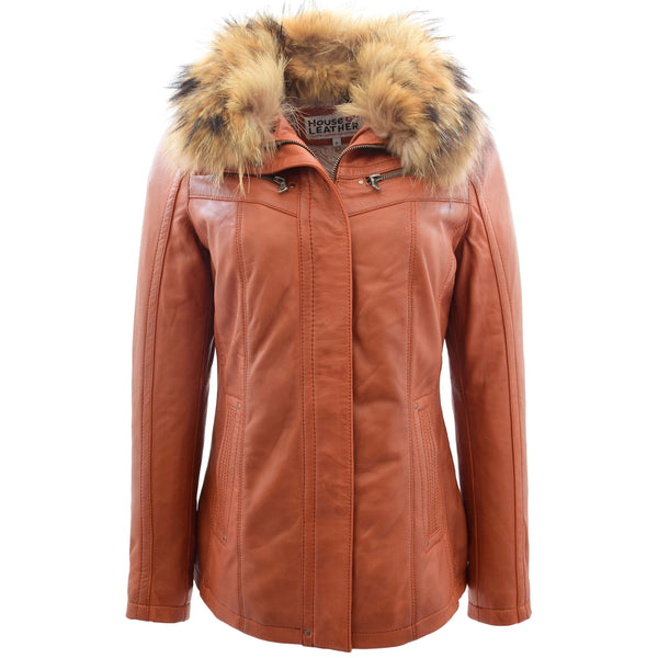 Womens Leather Jacket with Detachable Collar Cognac | House of Leather