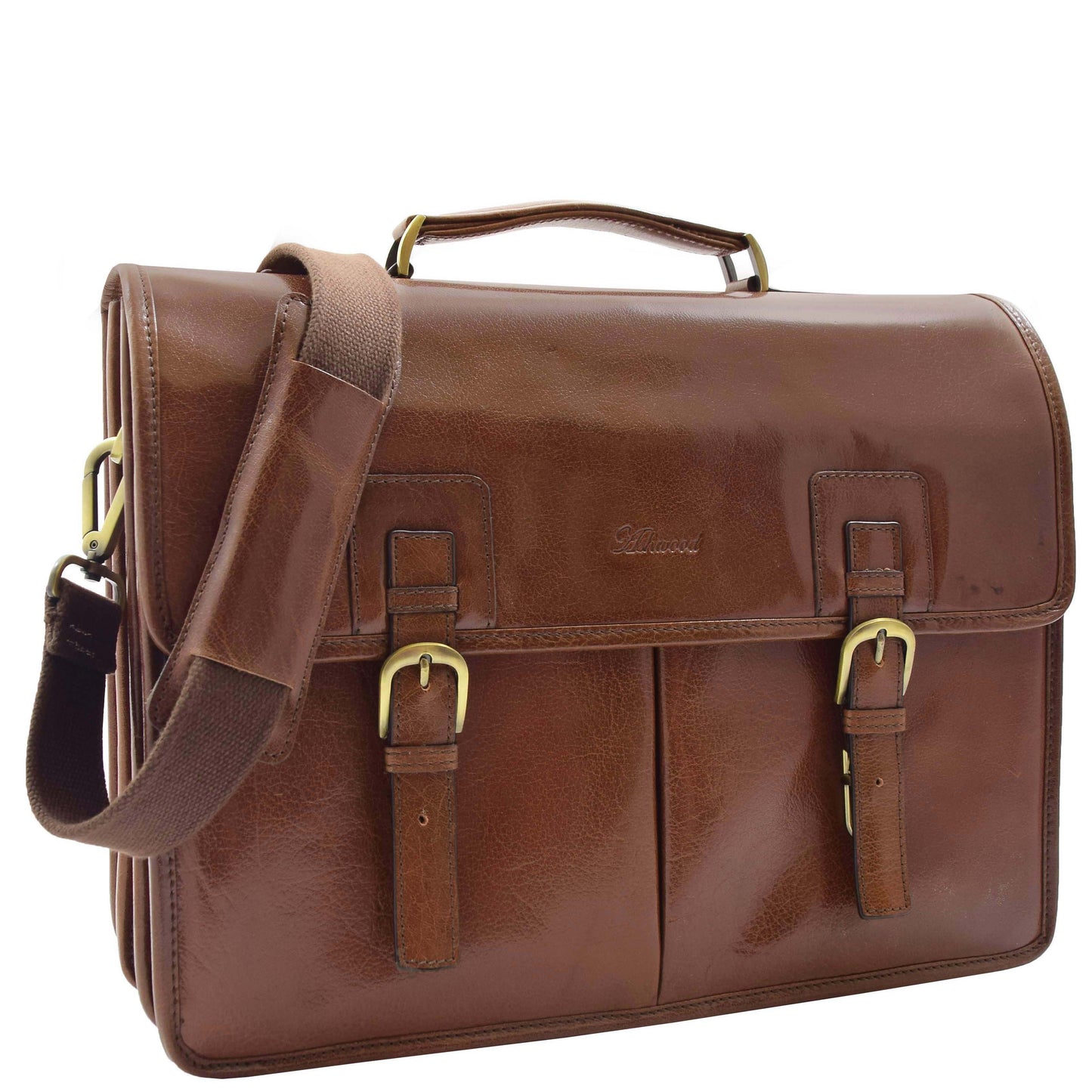 Mens Leather Briefcase Cross Body Bag Buckerell Chestnut Tan