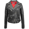 Womens Leather Studded Brando Style Jacket Salma Black