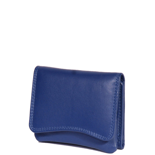 Womens Small Trifold Leather Purse Carmel Navy