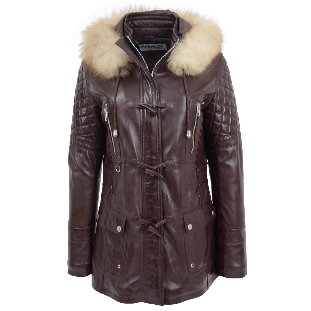 Womens Original Duffle Style Leather Coat Brown House of Leather