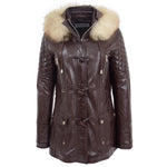 Womens Original Duffle Style Leather Coat Ariel Brown