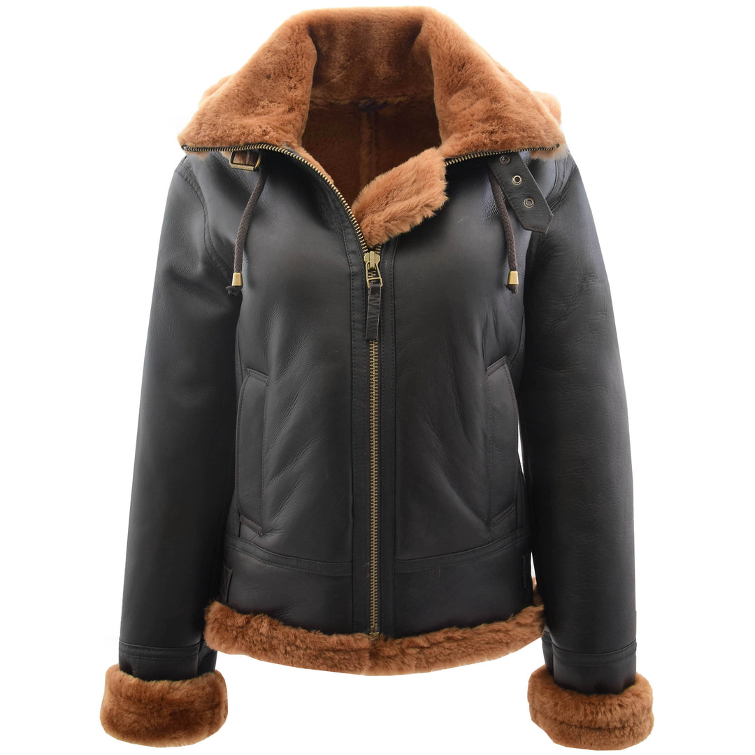 Womens Real Sheepskin B3 Flying Jacket Brown Ginger House of Leather