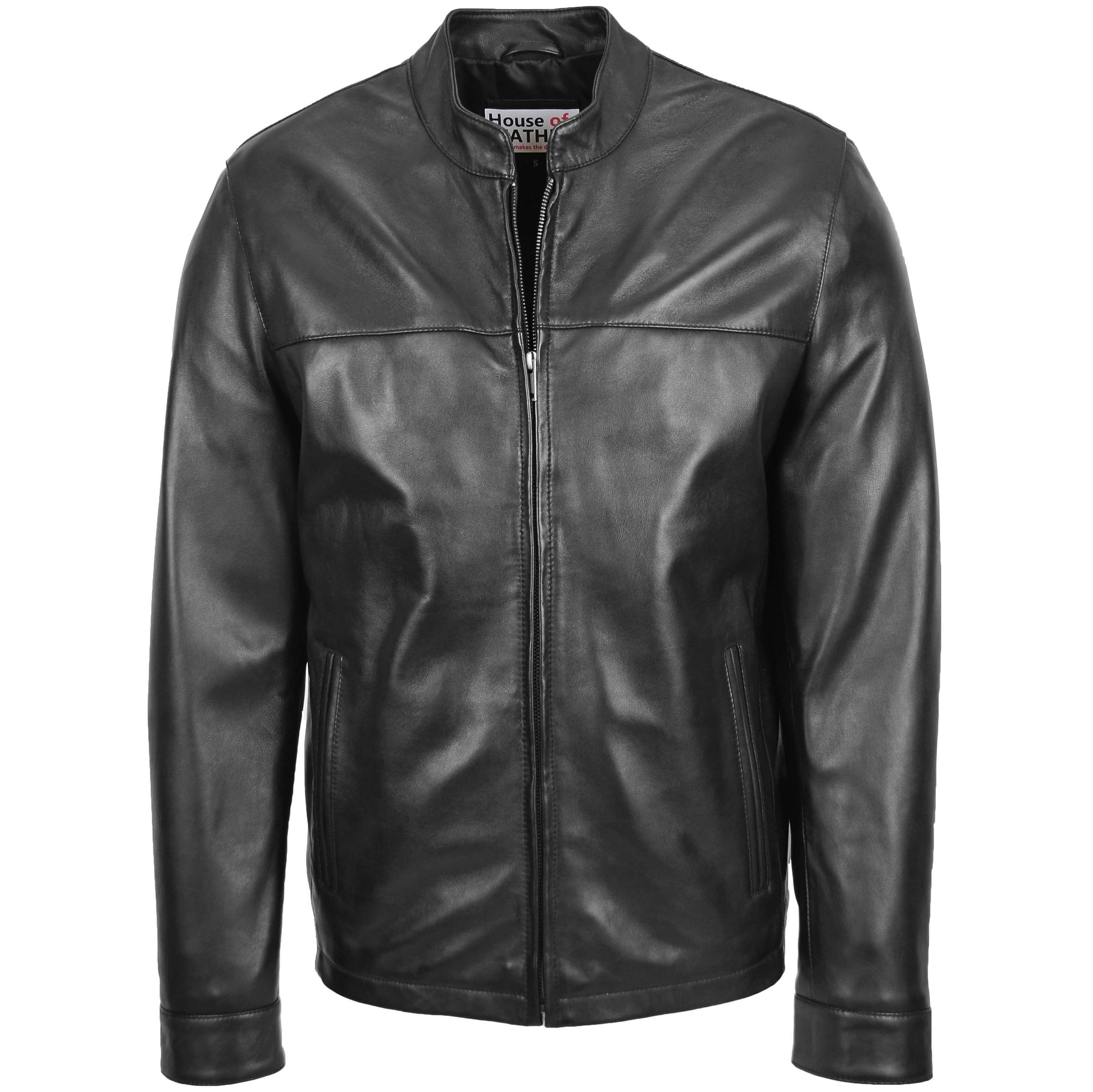 Mens Leather Standing Collar Jacket Paul Black