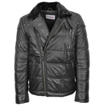 Mens Leather Biker Style Puffer Jacket Ronnie Black