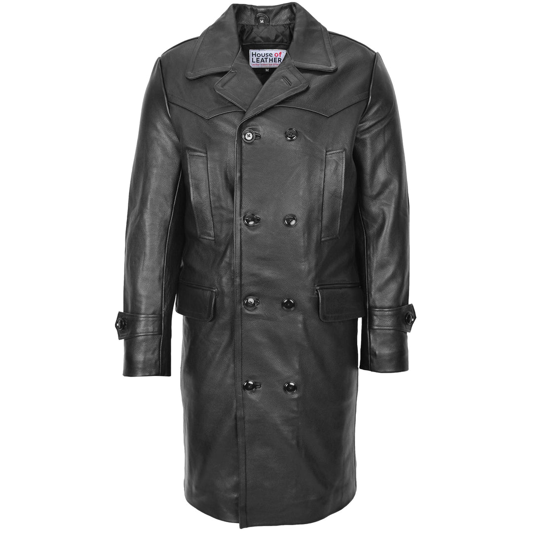 Mens 3/4 Length Leather Greatcoat Black House of Leather