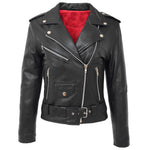 Womens Leather Biker Brando Style Jacket Holly Black