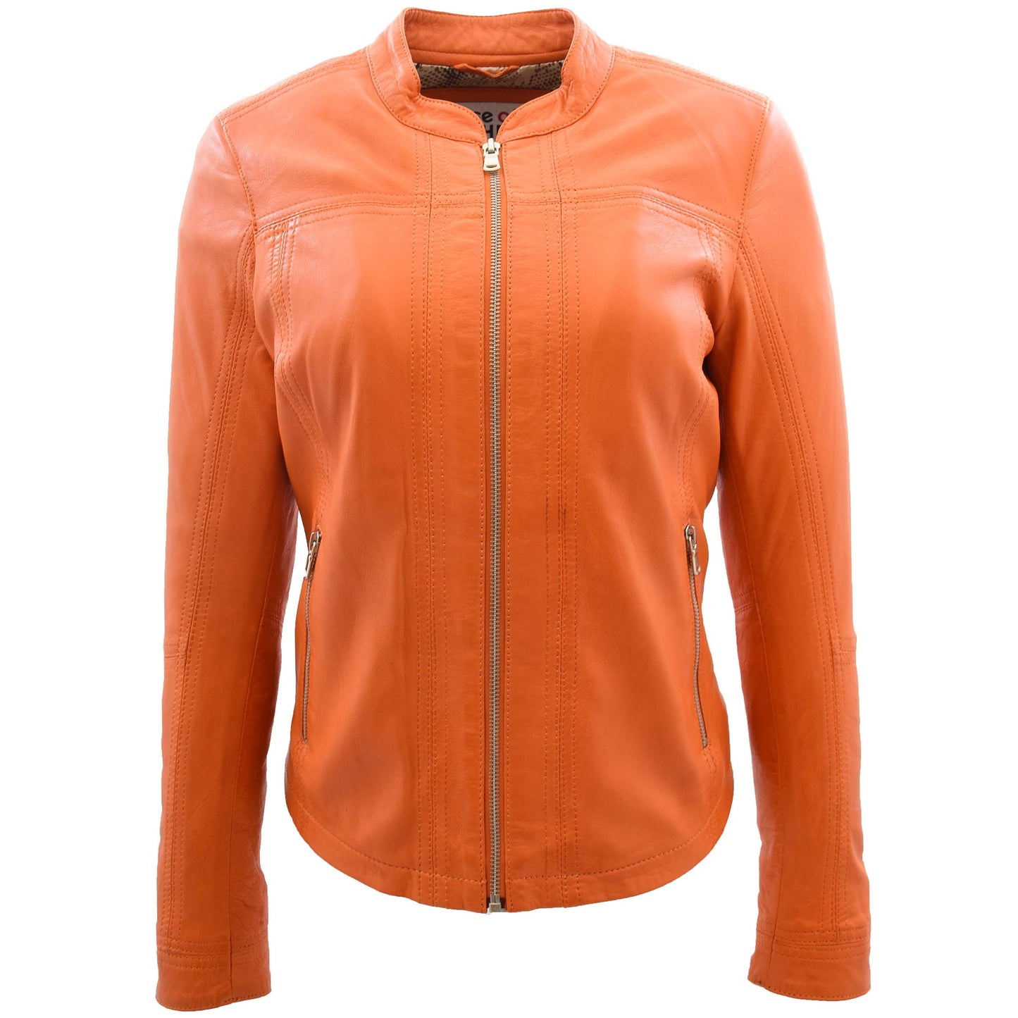 Womens Leather Classic Biker Style Jacket Tayla Orange