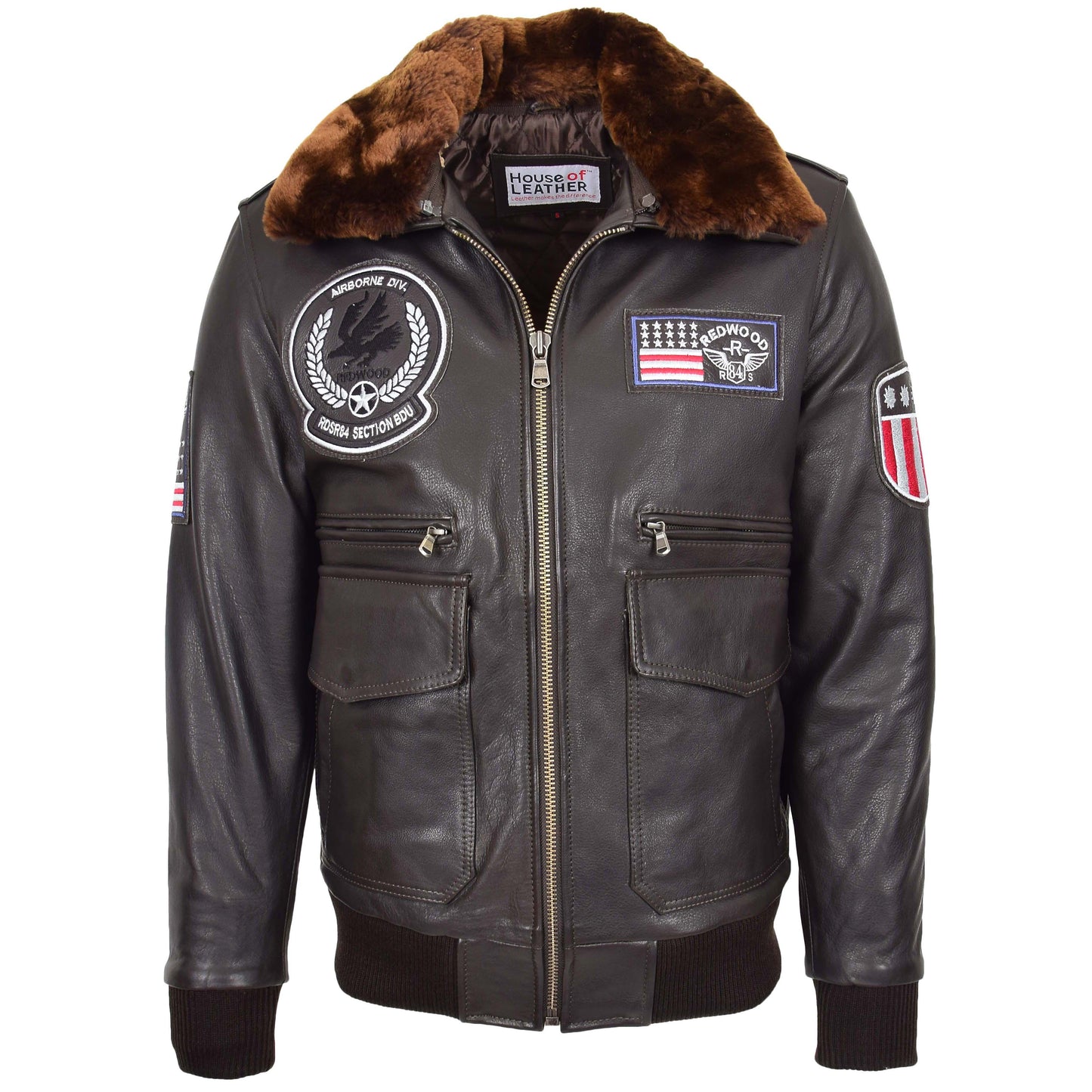 Mens Leather Bomber Jacket with Detachable Collar Arthur Brown