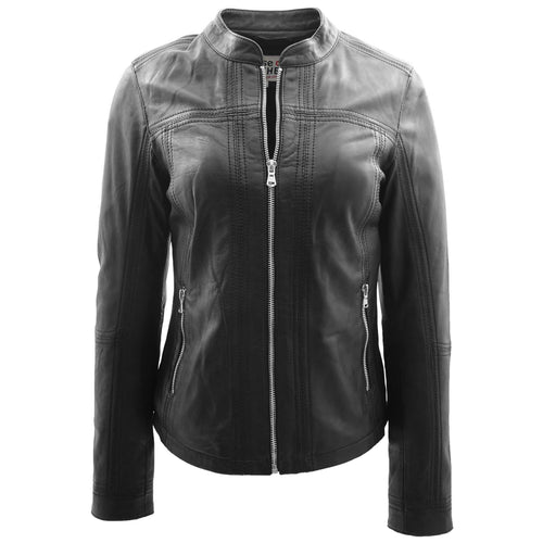 Womens Leather Classic Biker Style Jacket Tayla Black