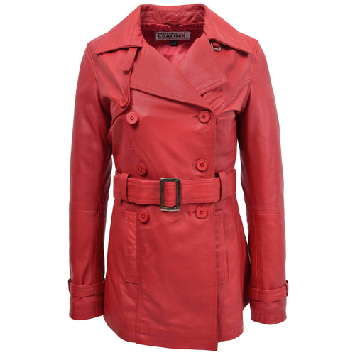 Womens Leather Double Breasted Trench Coat Sienna Red