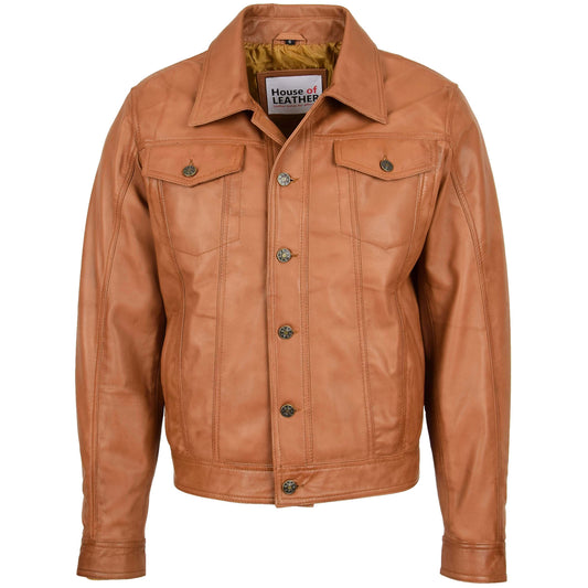 Mens Leather Lee Rider Casual Jacket Terry Tan