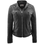 Womens Real Leather Biker Jacket Casual Style Annie Black