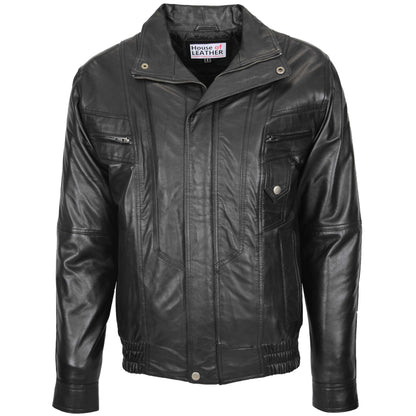 Mens Leather Bomber Blouson Jacket Robert Black