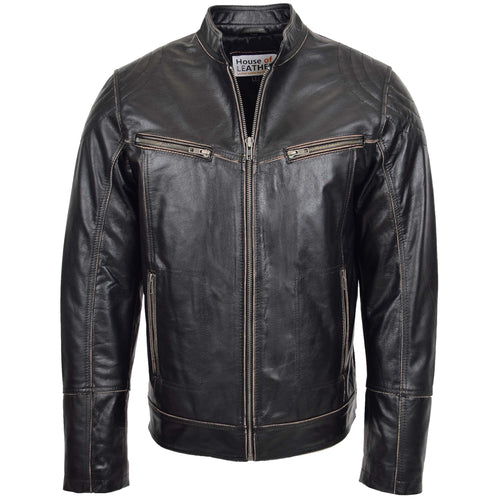 Mens Leather Vintage Biker Jacket Colin Dark Brown