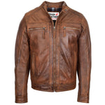 Mens Leather Cafe Racer Biker Jacket Charlie Antique Brown