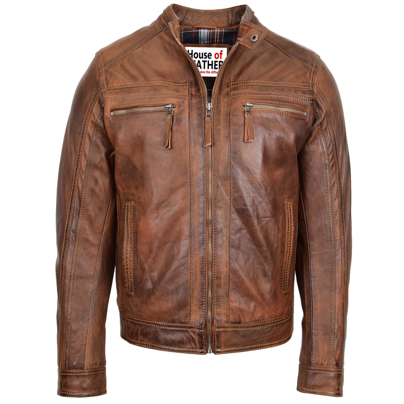 Mens Leather Cafe Racer Biker Jacket Charlie Antique Brown