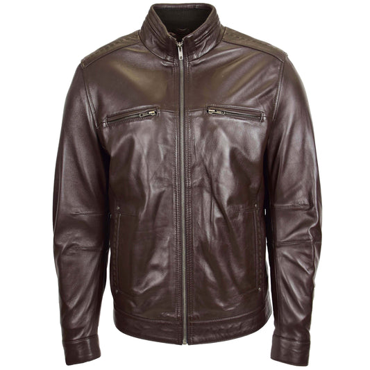 Men's Standing Collar Leather Jacket Tony Brown