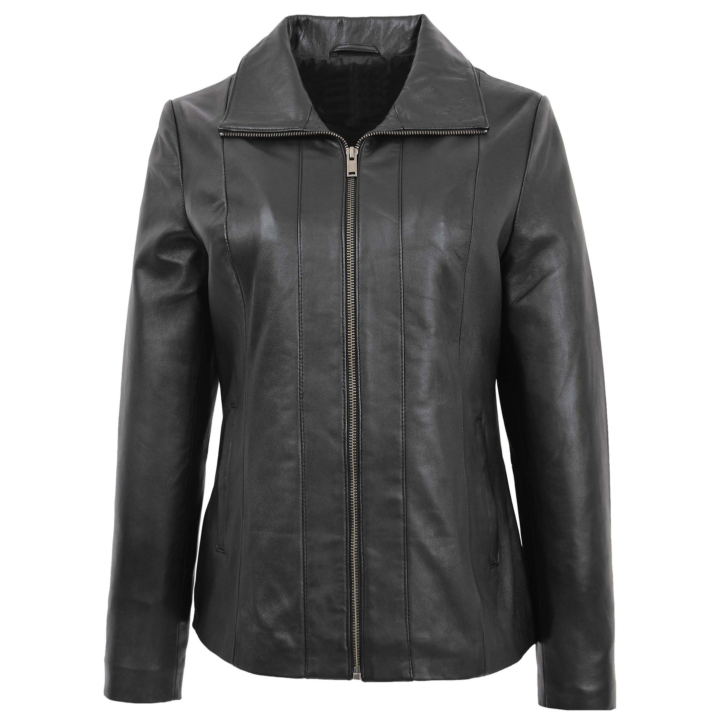 Womens Classic Zip Fastening Leather Jacket Julia Black