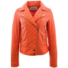 Womens Leather Biker Jacket with Quilt Detail Ziva Orange
