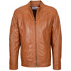 Mens Soft Leather Casual Plain Zip Jacket Matt Tan