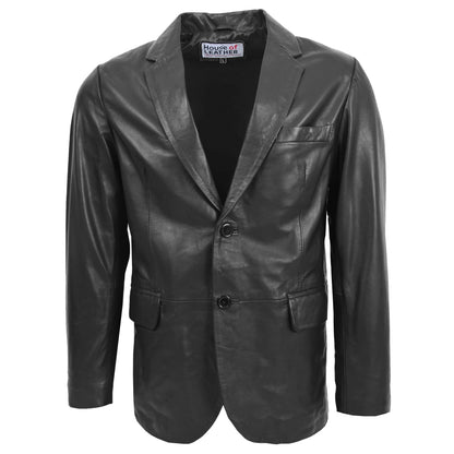 Mens Leather Blazer Two Button Jacket Zavi Black