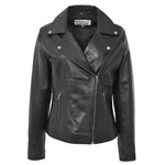 Womens Soft Leather Cross Zip Biker Jacket Lola Black
