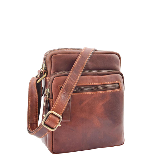 Mens Leather Cross Body Flight Bag Dolton Brown - House of Leather