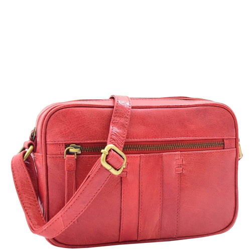 Womens Real Leather Small Cross Body Bag HOL361 Red