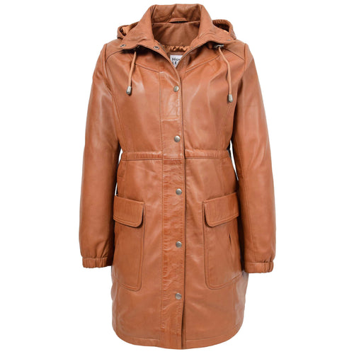 Womens 3/4 Length Leather Duffle Coat Kyra Tan