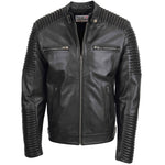 Mens Casual Soft Leather Biker Jacket Nelson Black