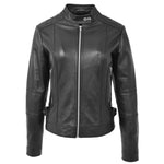 Womens Soft Leather Casual Zip Biker Jacket Ruby Black
