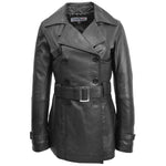 Womens Leather Double Breasted Trench Coat Sienna Black