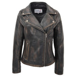 Womens Soft Leather Cross Zip Biker Jacket Lola Vintage Black