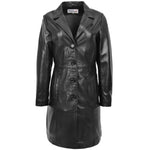 Womens Real Leather Mac Coat 3/4 Length Classic Style Riley Black