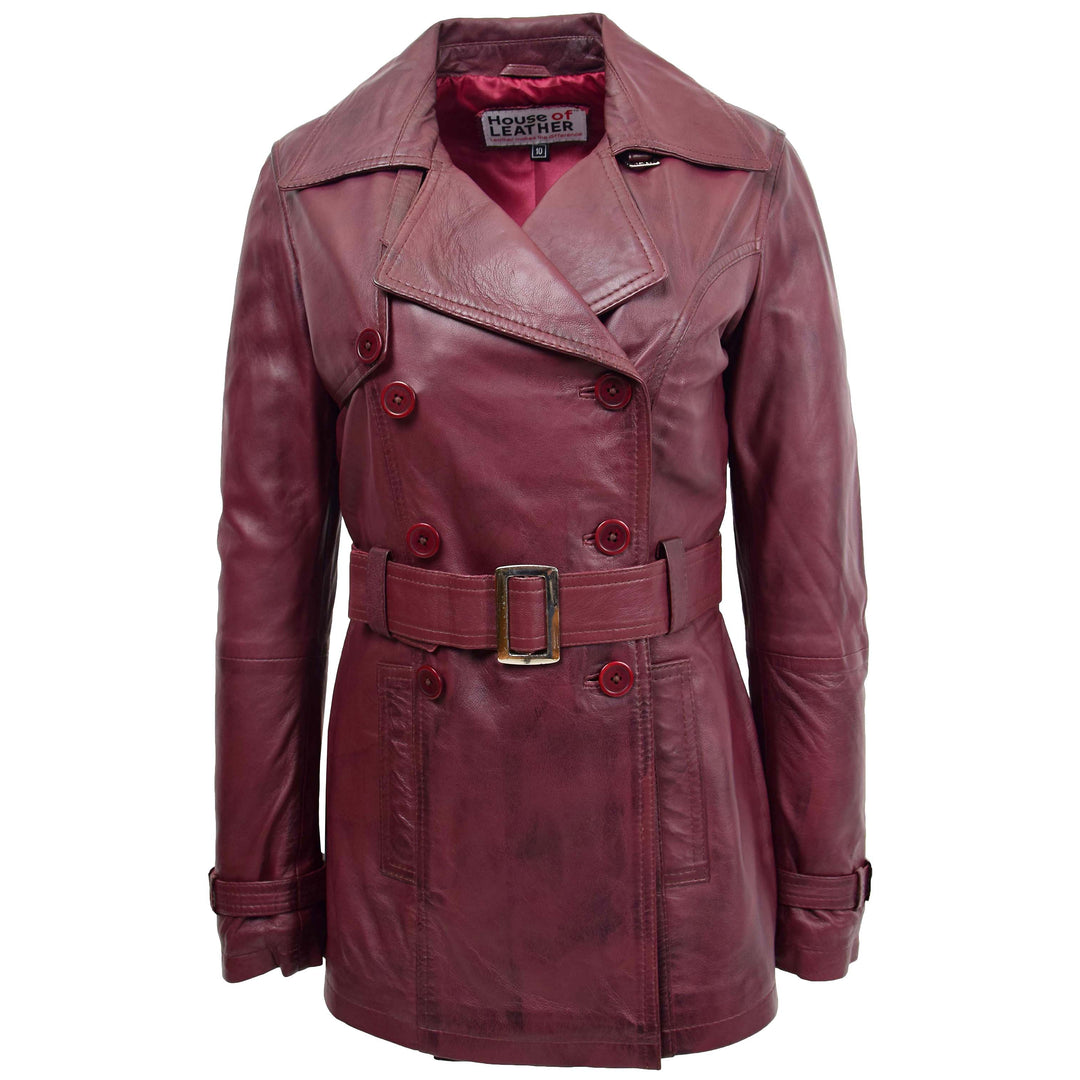 Ladies Double Breasted Trench Coat Burgundy House of Leather