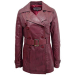 Womens Leather Double Breasted Trench Coat Sienna Burgundy