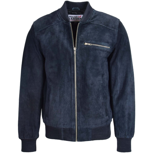 Mens Suede Bomber Varsity Jacket Reg Blue