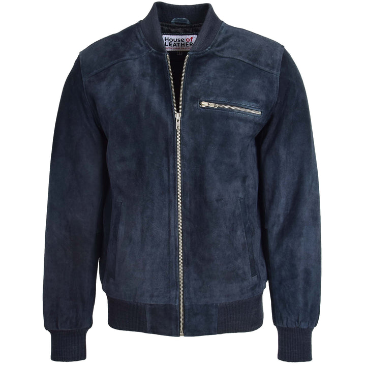 Mens Suede Bomber Varsity Jacket Reg Blue