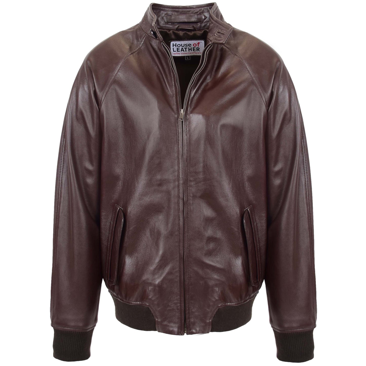 Mens Real Leather Bomber Jacket Raglan Shoulder Francis Brown