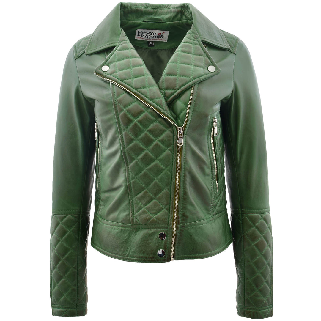 Jacket Womens Green Leather Coat Womens Leather Biker Jacket With