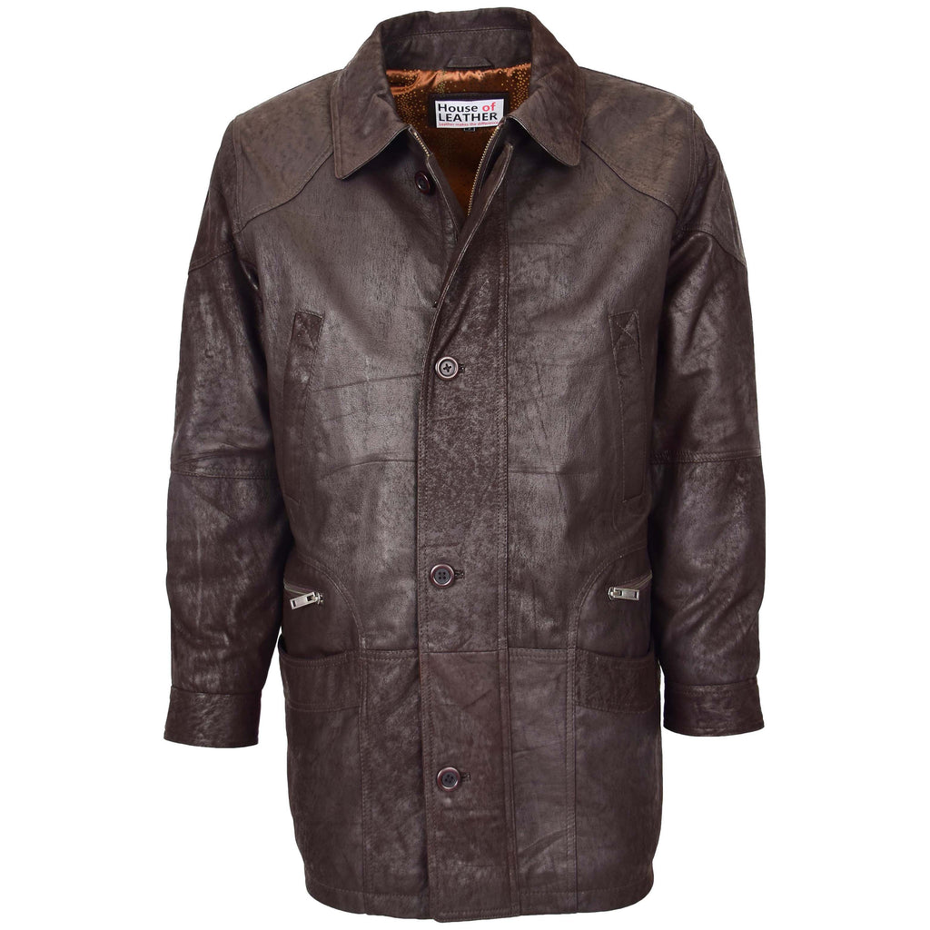 Mens Classic Leather Winter Car Coat M2 Brown | House of Leather