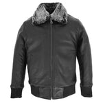 Boys Leather Bomber Jacket with Detachable Collar Liam Black