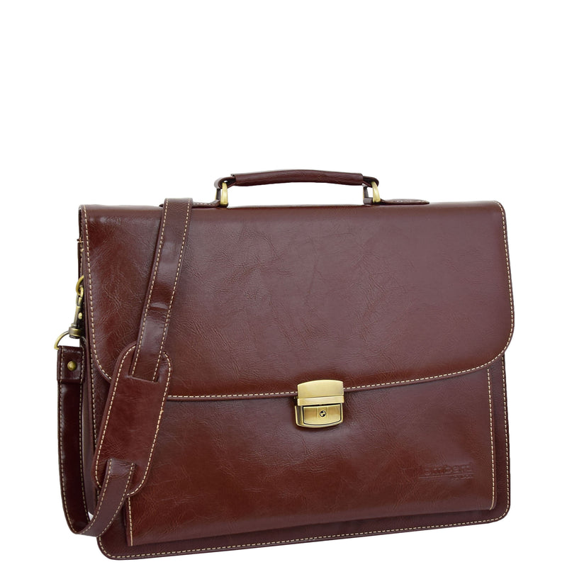 Mens Faux Leather Flap Over Briefcase Windsor Brow