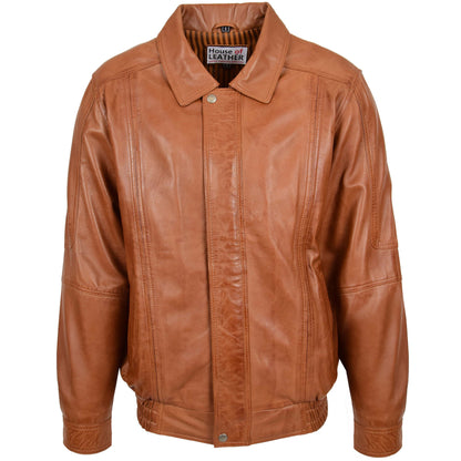 Mens Bomber Leather Jacket Classic Style Jim Tan